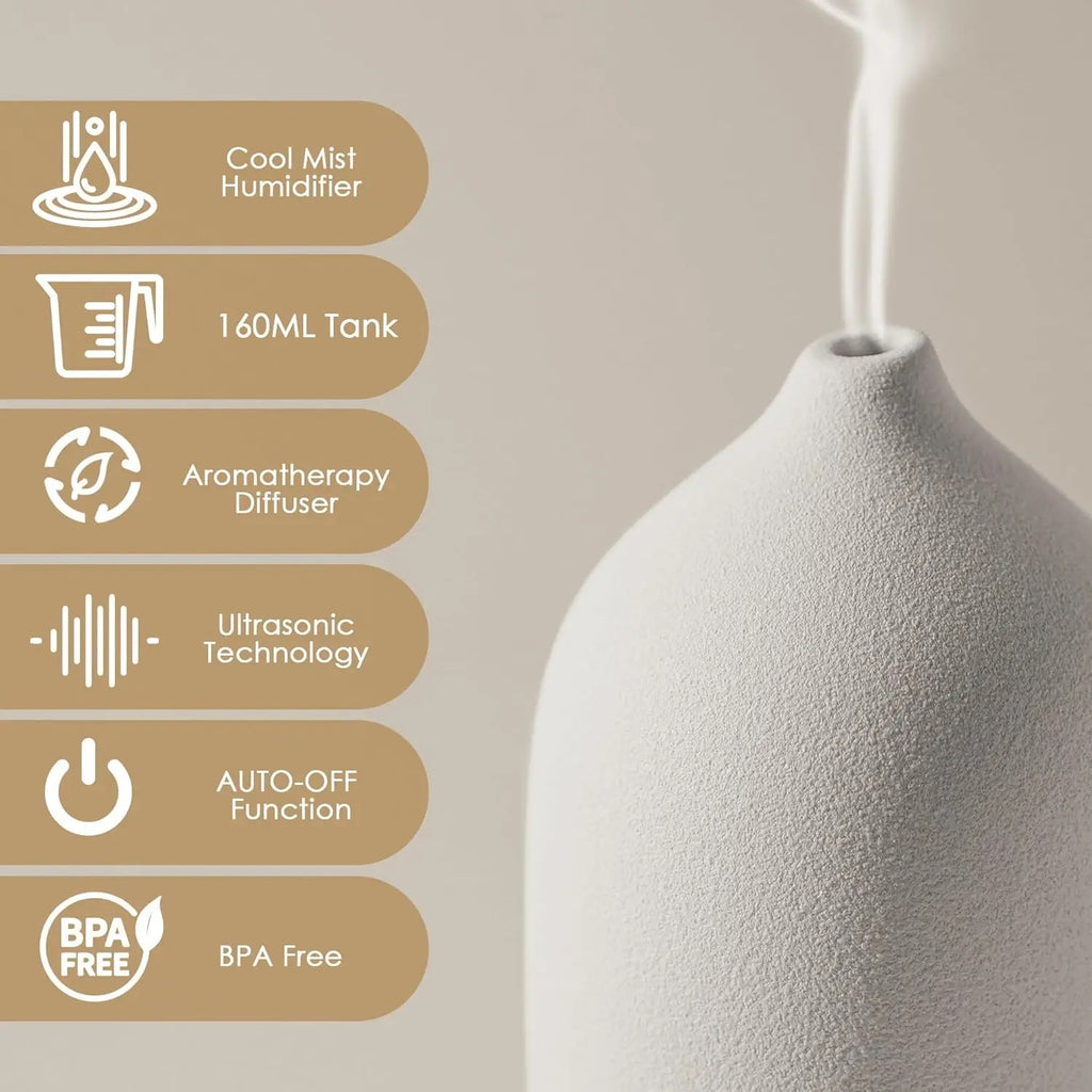 2026 New Upgrade Ceramic Diffuser 160ML Essential Oil Diffusers For Home Room Air Humidifier Cool Mist Electric